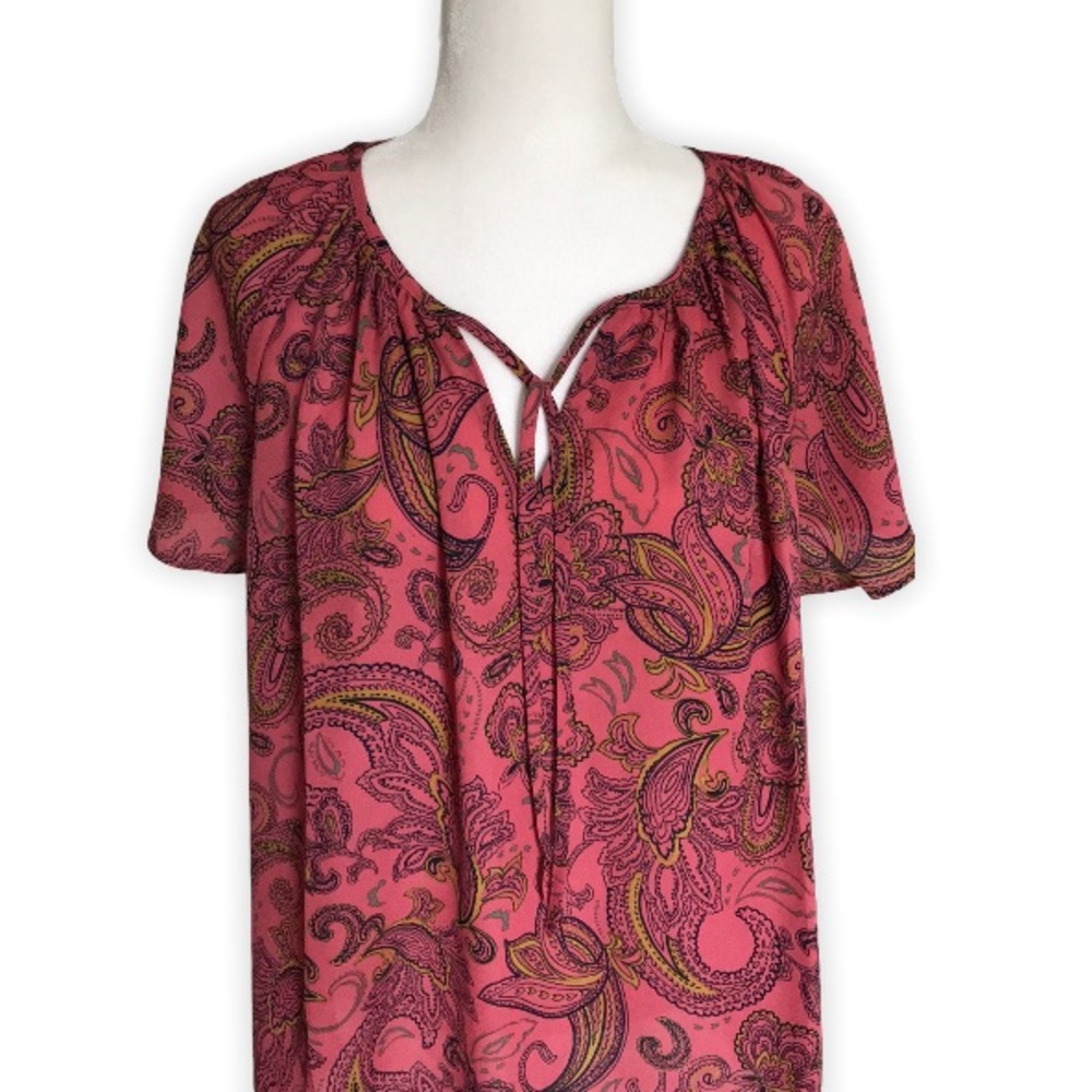 Paisley Top from Maurice Black and Red Flutter short Sleeve Loose flowing atop